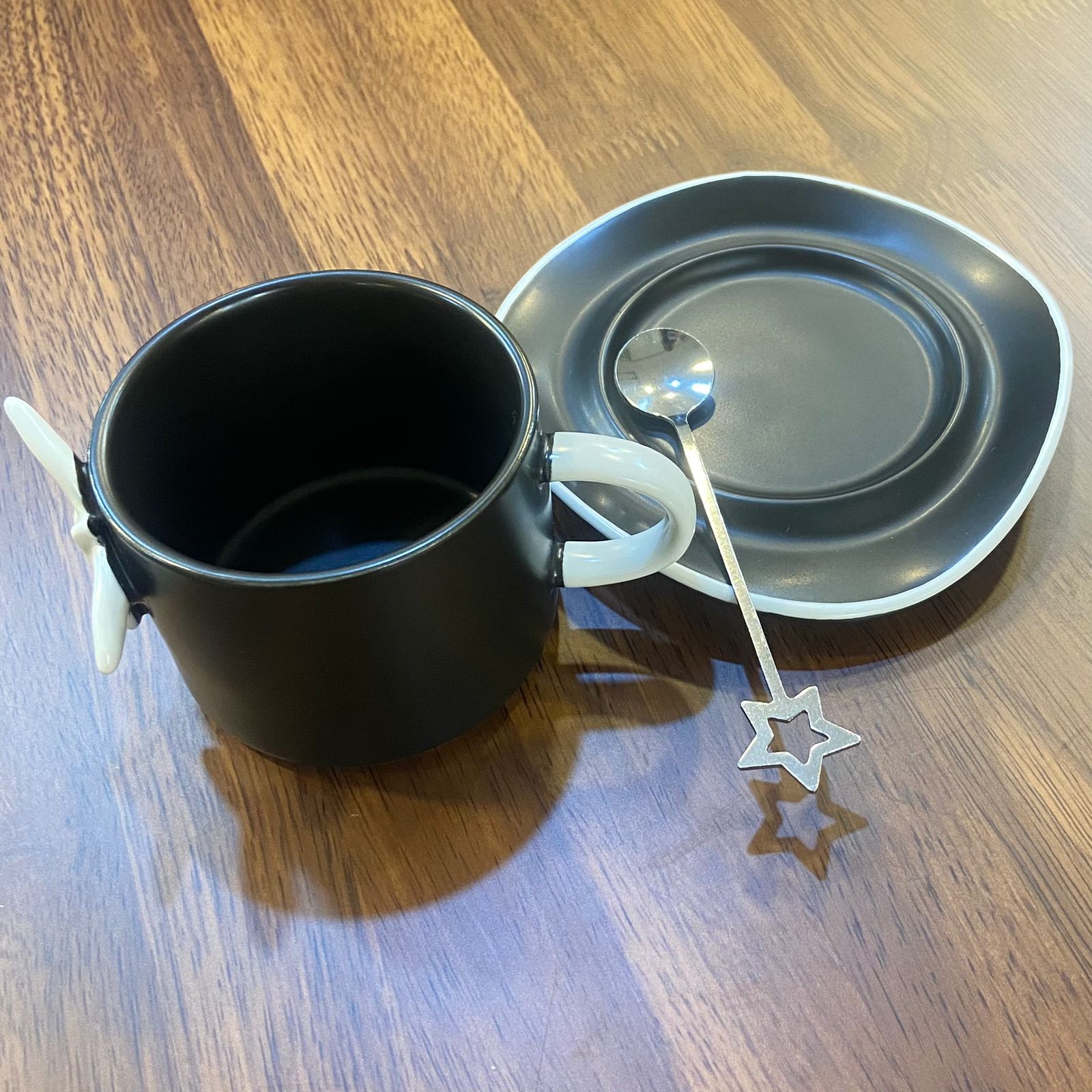 Star Design Cup and Saucer -Black