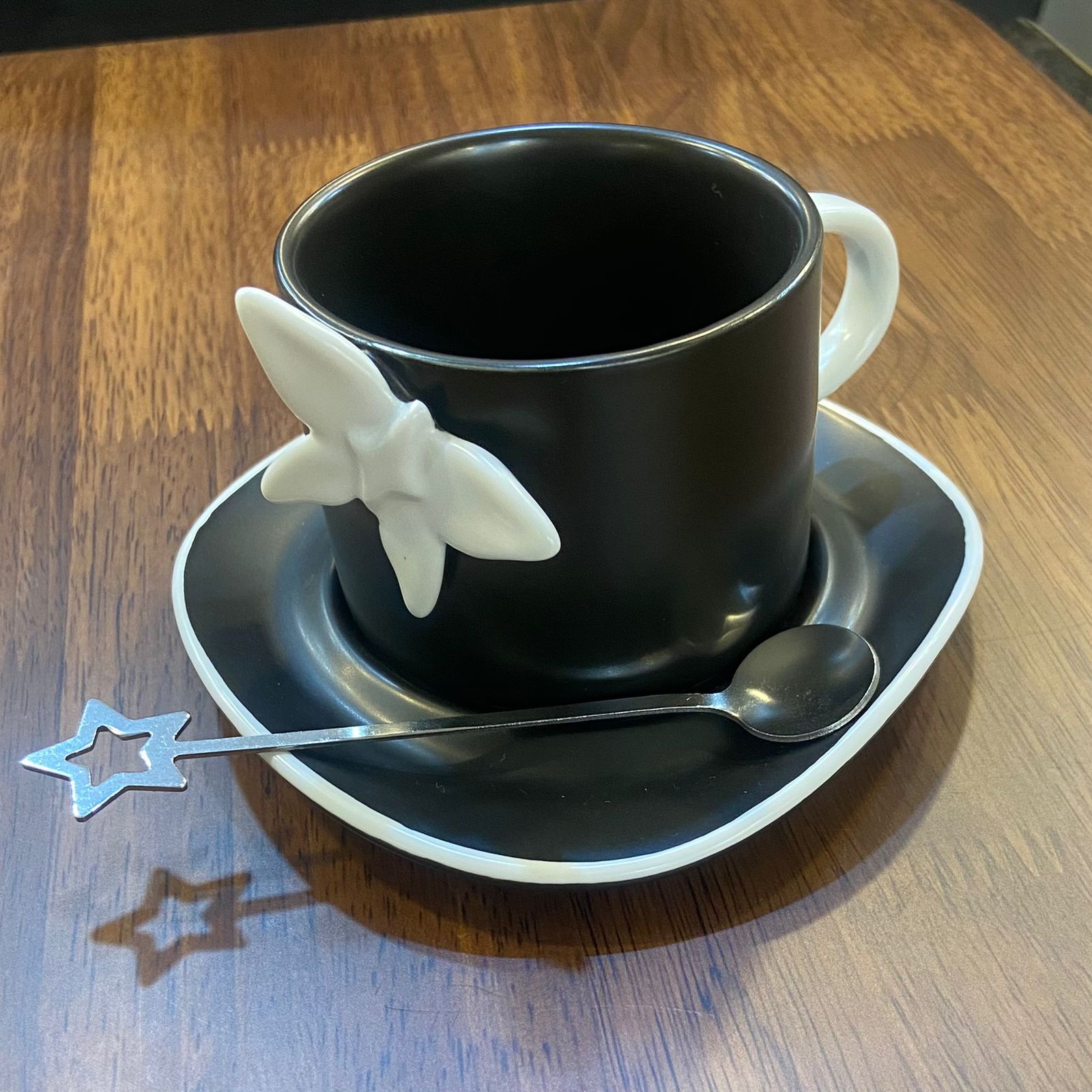 Star Design Cup and Saucer -Black