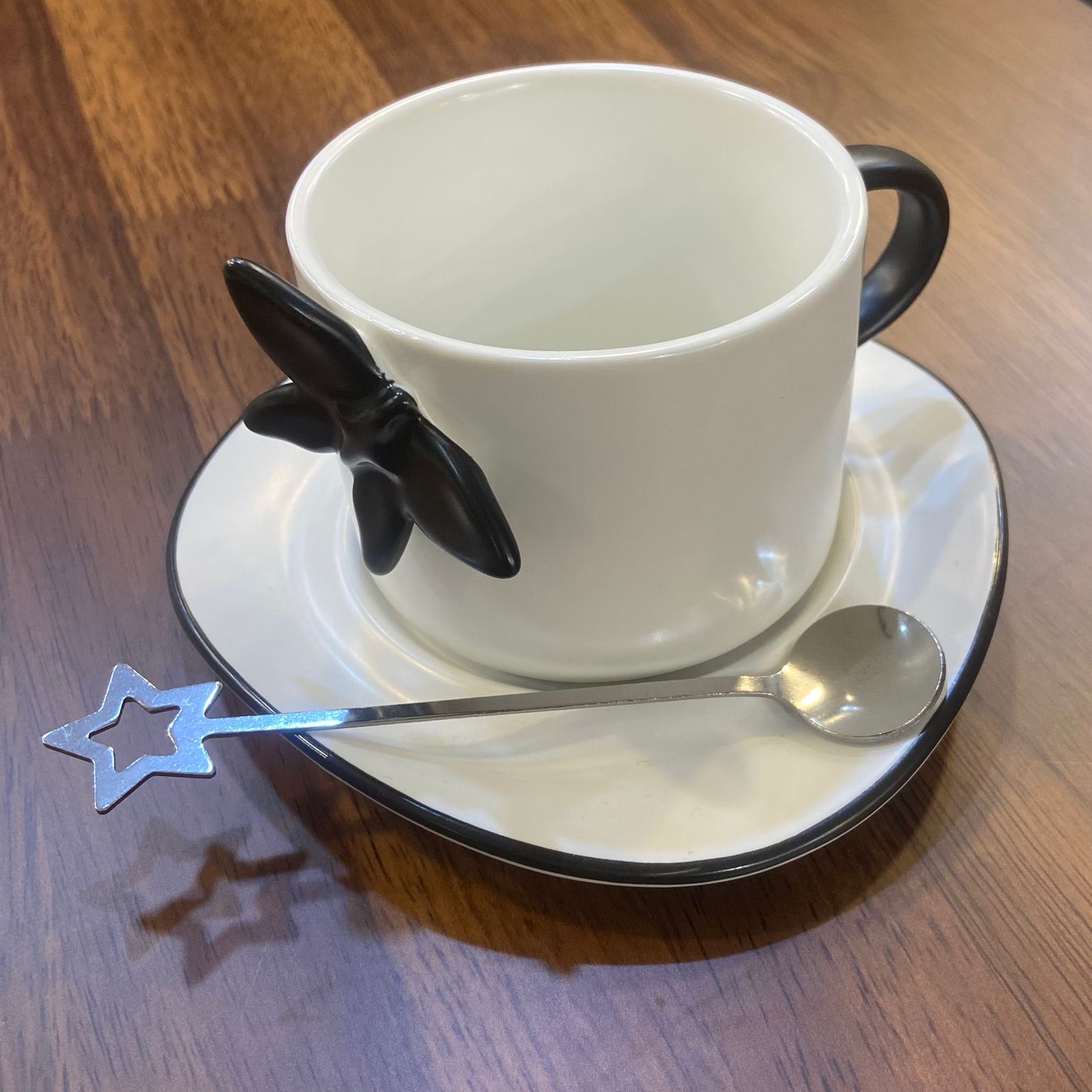 Star Design Cup and Saucer -White