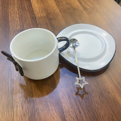 Star Design Cup and Saucer -White