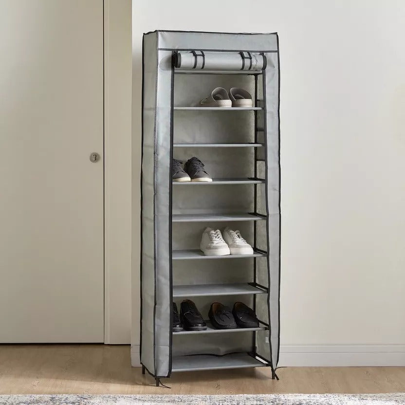 9 Tier Shoe Rack With Dustproof Cover-Grey