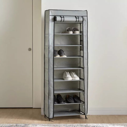 9 Tier Shoe Rack With Dustproof Cover-Grey