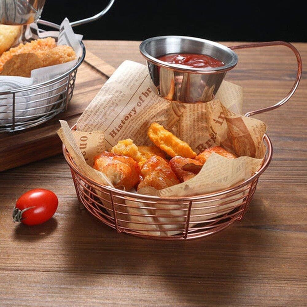 Snack Plate Basket with Hanging Sauce (Copper)