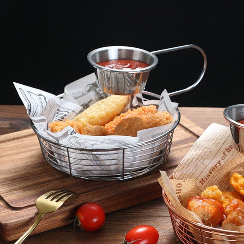 Snack Plate Basket with Hanging Sauce (Silver)