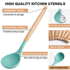 19 Pcs Silicone Cooking Kitchen Utensils Set Dark Green