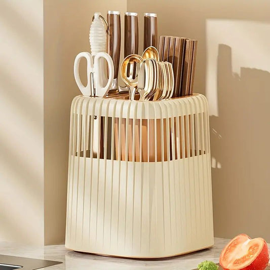 360 Rotating Knife and Kitchen Utensil Holder-OffWhite