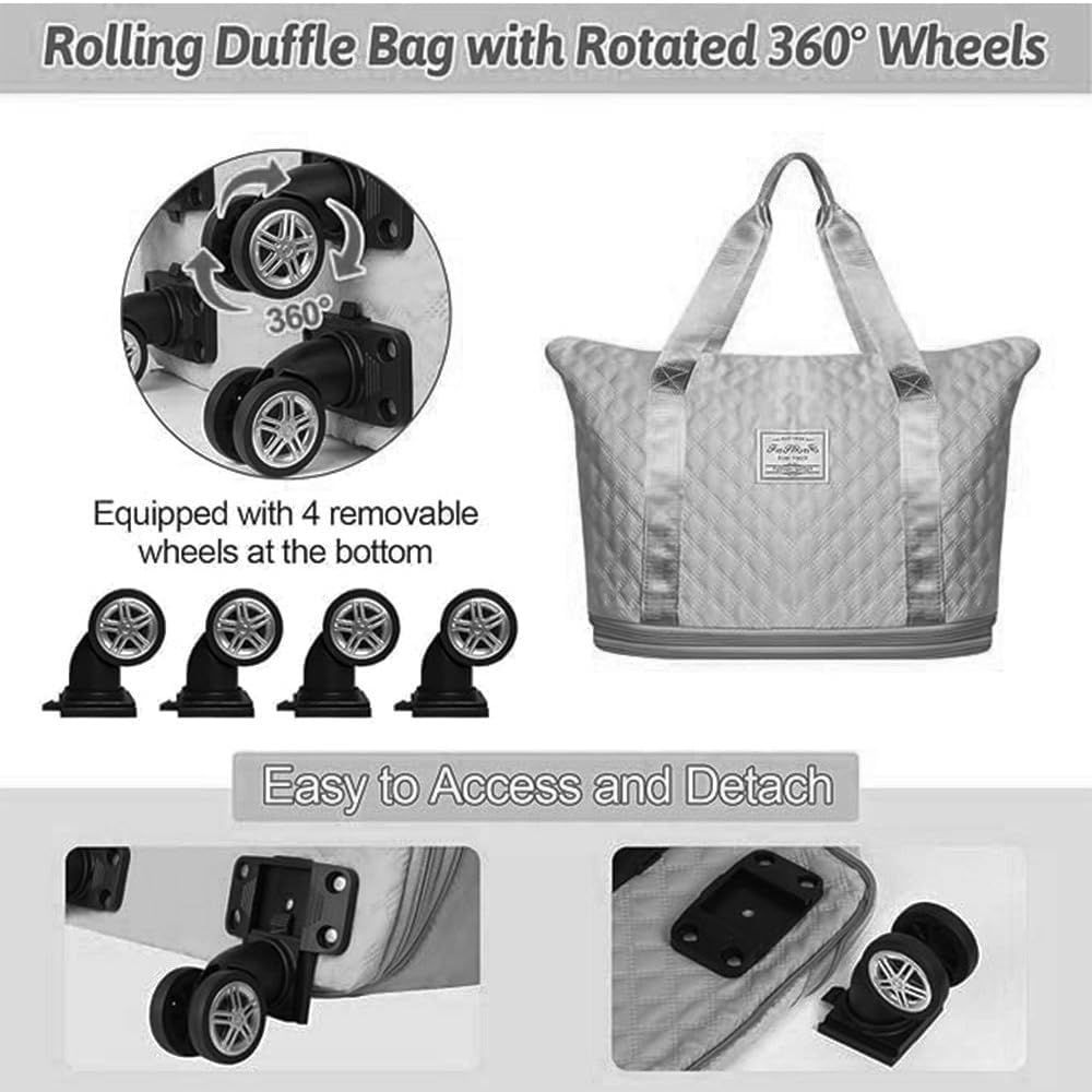 Expandable Duffel Bag with Rolling Wheels-Grey