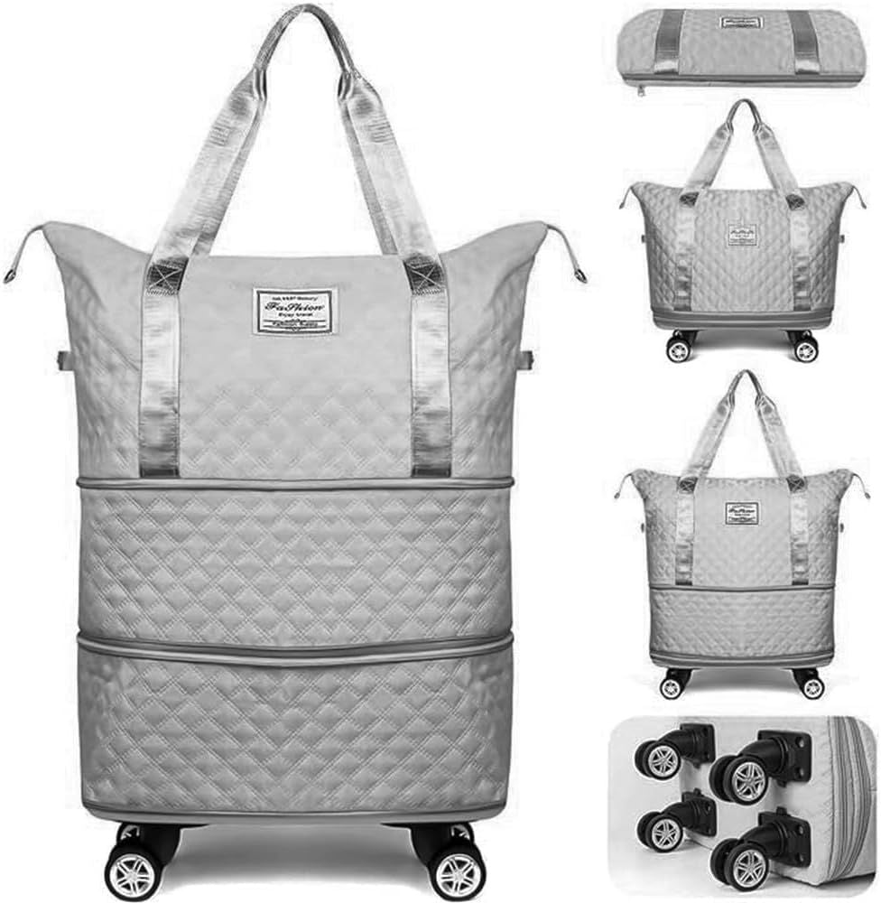 Expandable Duffel Bag with Rolling Wheels-Grey