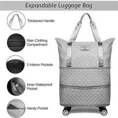 Expandable Duffel Bag with Rolling Wheels-Grey