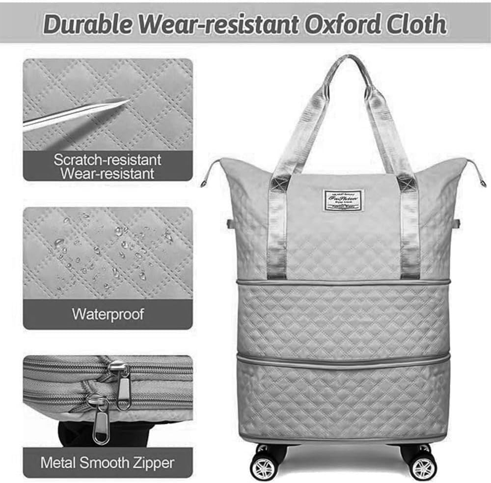 Expandable Duffel Bag with Rolling Wheels-Grey