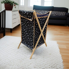 Foldable X-Frame Wooden Fabric Laundery Basket D4
