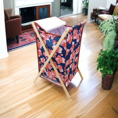 Foldable X-Frame Wooden Fabric Laundery Basket D5