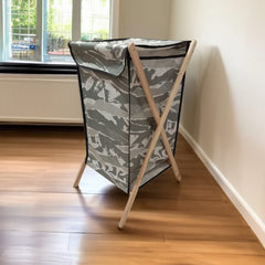 Foldable X-Frame Wooden Fabric Laundery Basket D3