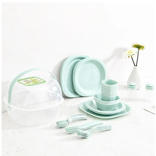 48 Pcs Outdoor Set Plastic Tableware Set-Green