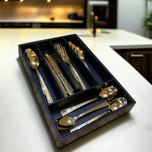 5 Grid Leather Cutlery Holder-Black