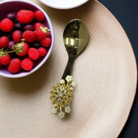 Flower Design Golden Serving Spoon
