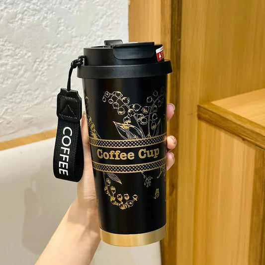 Stainless Steel Thermal Coffee Mug-Black Gold