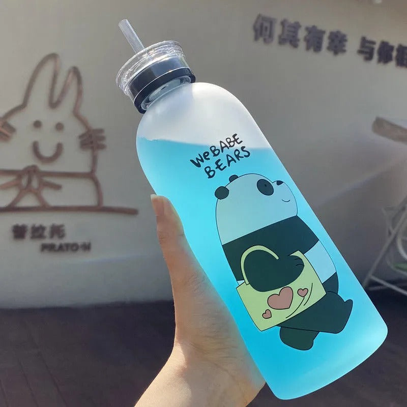Cute Bear Straw Water Bottle -D2