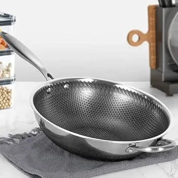 Stainless Steel Laser Coated Wok Long Handle 32cm