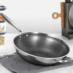 Stainless Steel Laser Coated Wok Long Handle 32cm