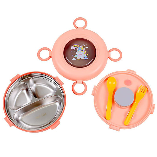 Round Three Grid Lunch Box -Pink