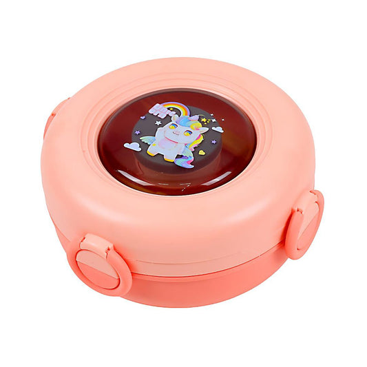 Round Three Grid Lunch Box -Pink