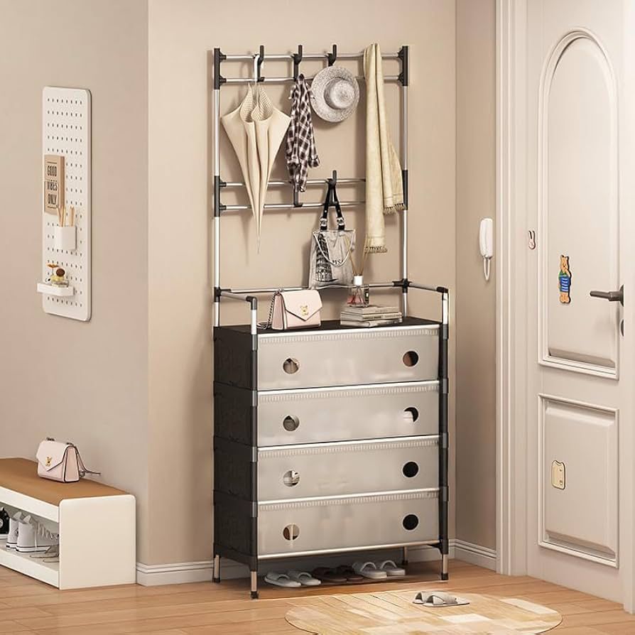 Multifunctional Coat And Shoes Rack-White & Black