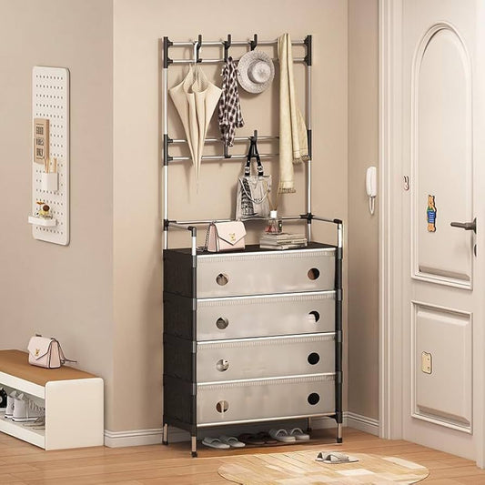 Multifunctional Coat And Shoes Rack-White & Black