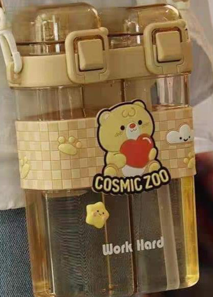 Dual-Compartment Bear Water Bottle Frosted Brown