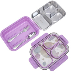 3-Compartment Stainless Steel Lunch Box-Purple