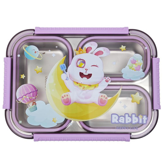 3-Compartment Stainless Steel Lunch Box-Purple