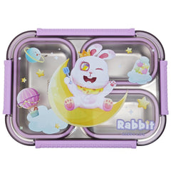 3-Compartment Stainless Steel Lunch Box-Purple