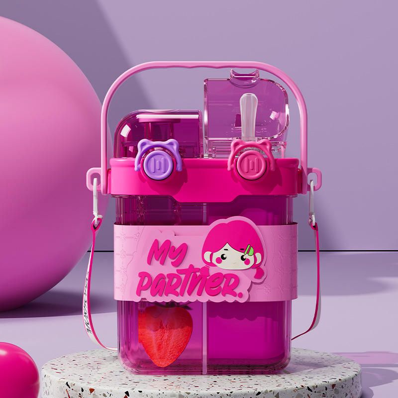 Cartoon Design Double Drinking Bottle-Pink