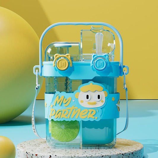 Cartoon Design Double Drinking Bottle-Sky Blue