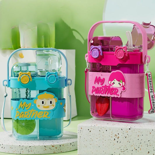 Cartoon Design Double Drinking Bottle-Sky Blue