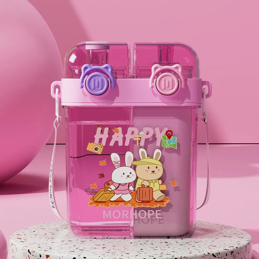 Double Drinking Straw Bottle-Pink