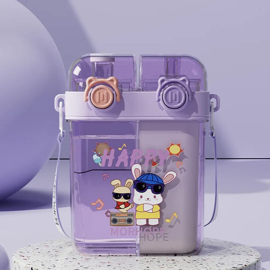 Double Drinking Straw Bottle-Purple