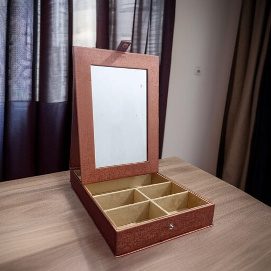 Leatherite Jewellery Organizer with Mirror-Light Brown