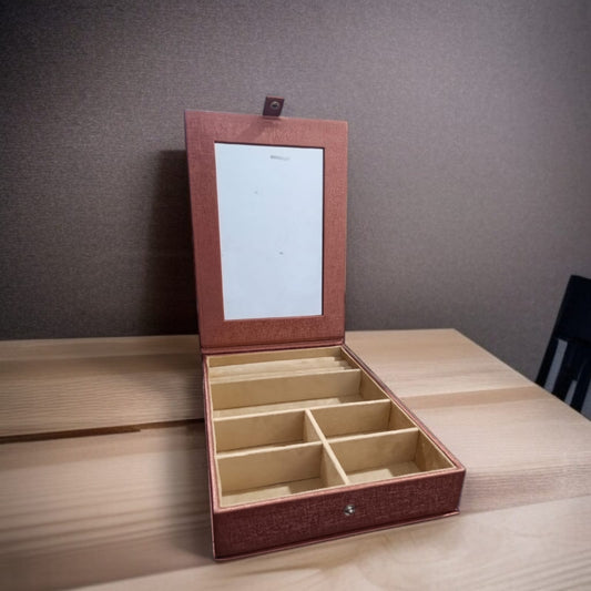Leatherite Jewellery Organizer with Mirror-Light Brown