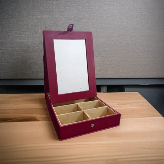 Leatherite Jewellery Organizer with Mirror-Mehroon