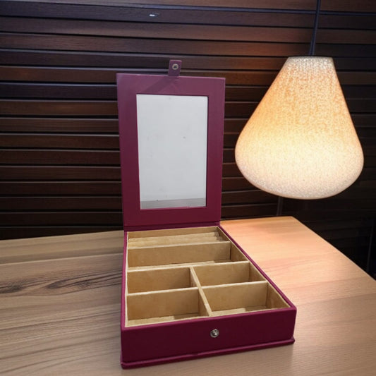 Leatherite Jewellery Organizer with Mirror-Mehroon