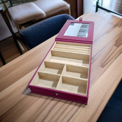 Leatherite Jewellery Organizer with Mirror-Mehroon