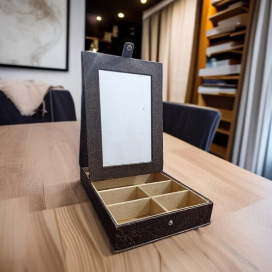 Leatherite Jewellery Organizer with Mirror-Dark Brown