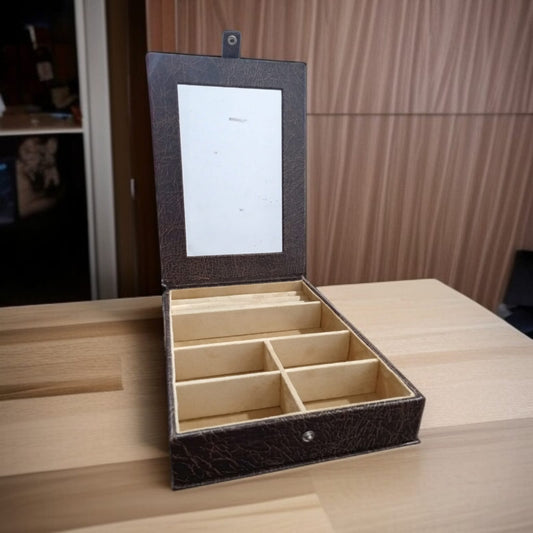 Leatherite Jewellery Organizer with Mirror-Dark Brown
