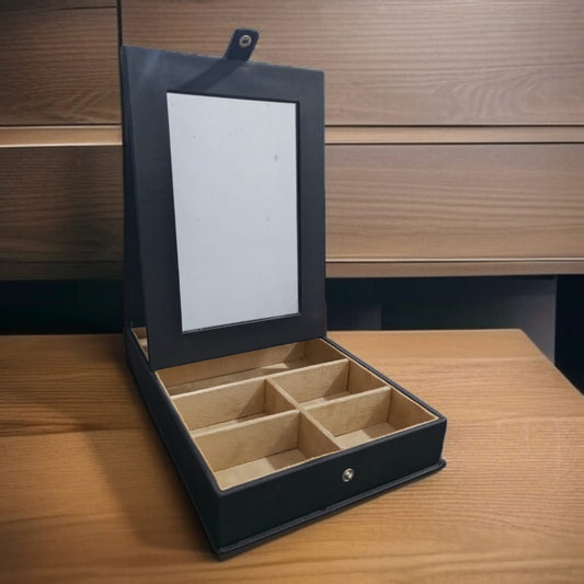 Leatherite Jewellery Organizer with Mirror-Black