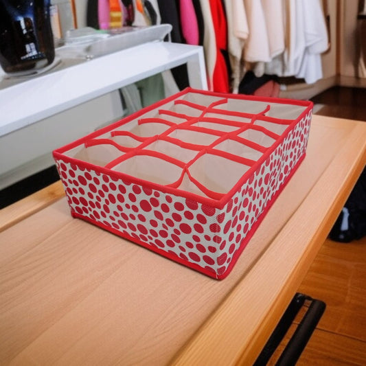 18 Pockets Socks Organizer(Red Polka Dots)