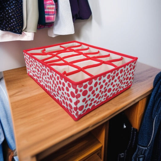 18 Pockets Socks Organizer(Red Polka Dots)