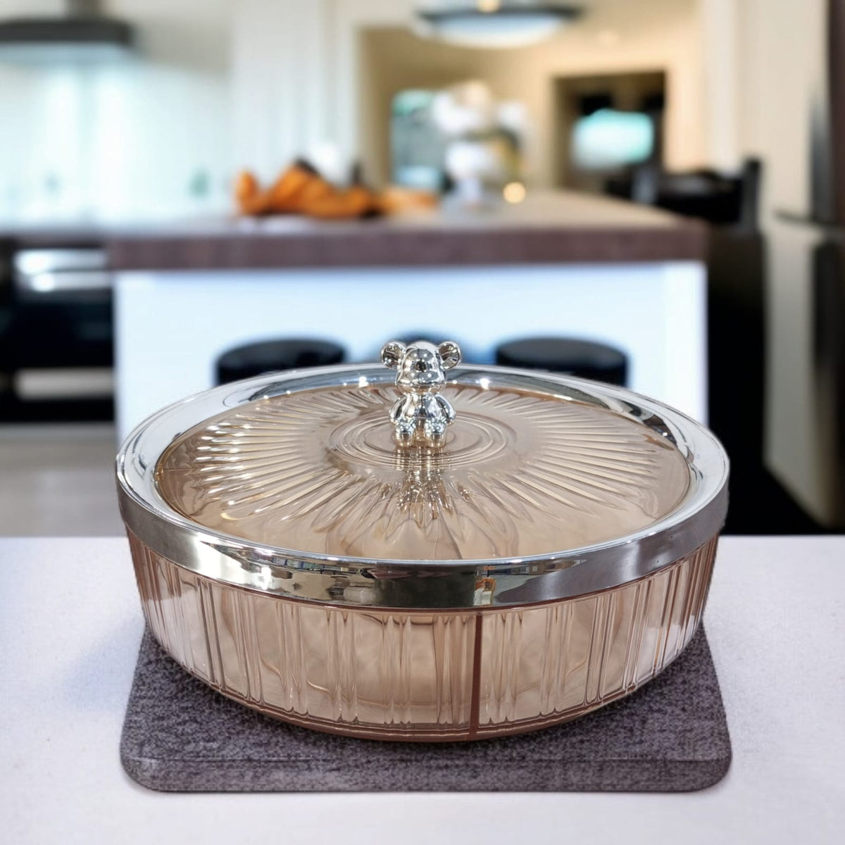 Crystal Round Dryfruit Tray-Light Brown