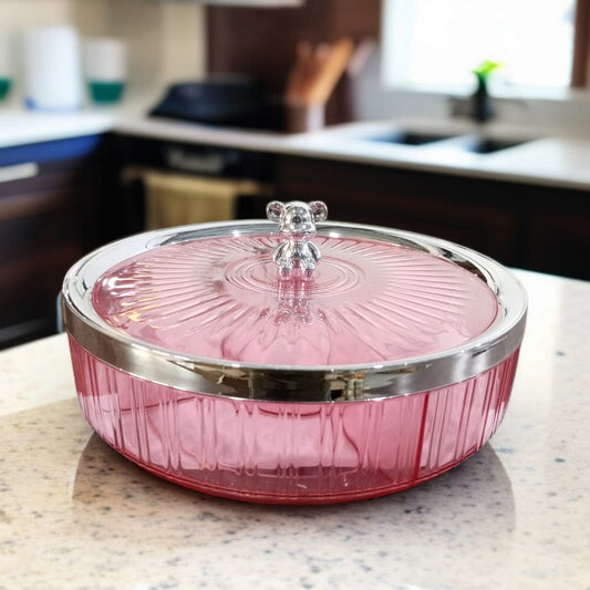 Crystal Round Dryfruit Tray-Pink