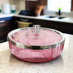 Crystal Round Dryfruit Tray-Pink